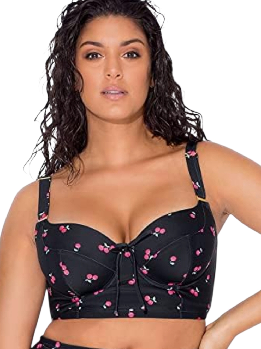 Smart & Sexy - 34DD Black Cherry Print Longline Bra / Bikini Top